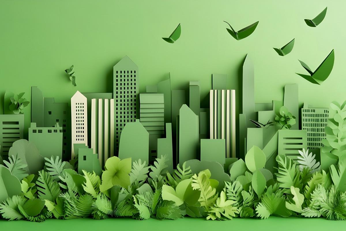 Illustration d'une ville verte, qui pense à l'environnement